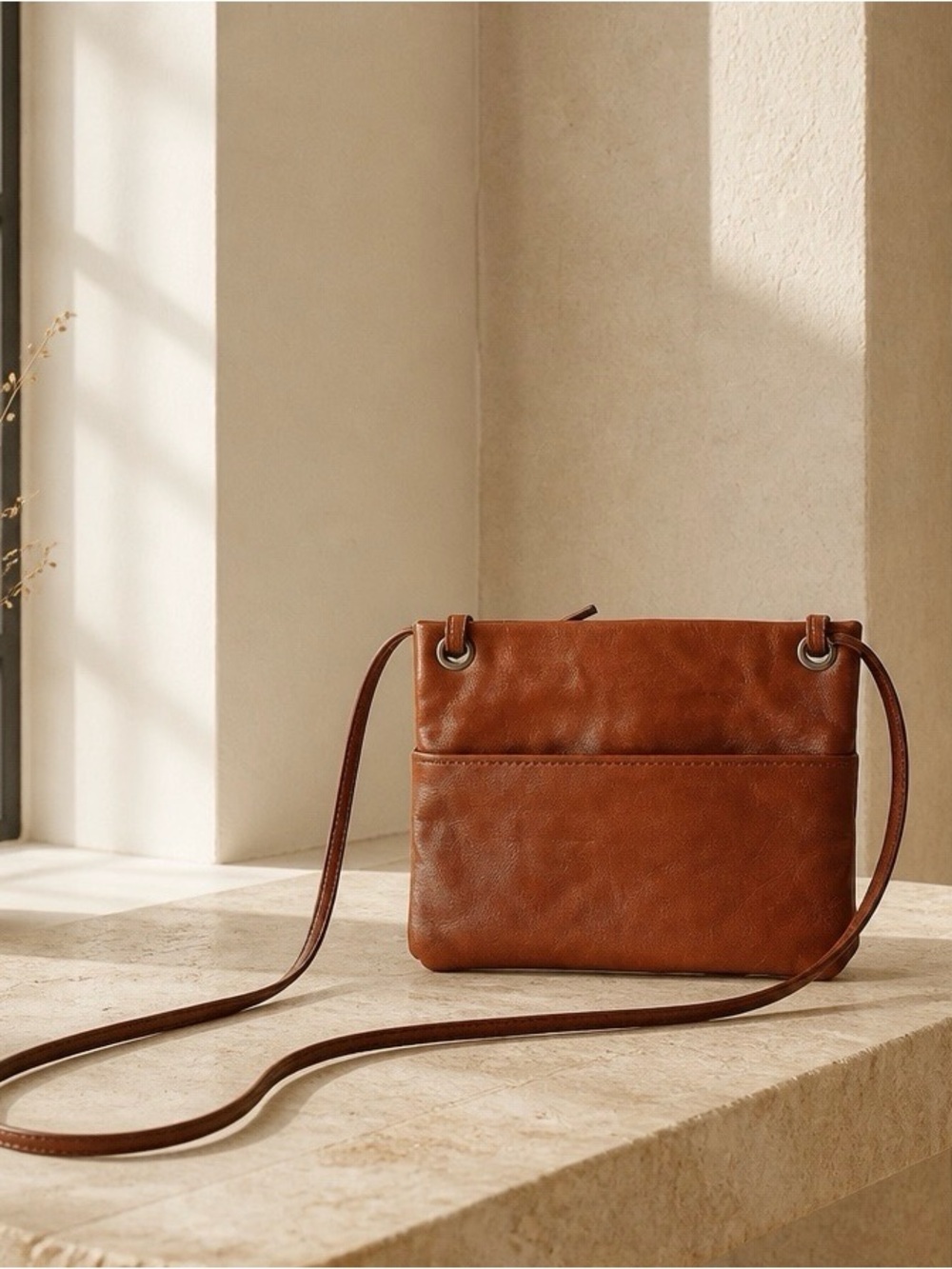 Margot New York British Tan Leather Crossbody Bag Pebbled Leather Purse